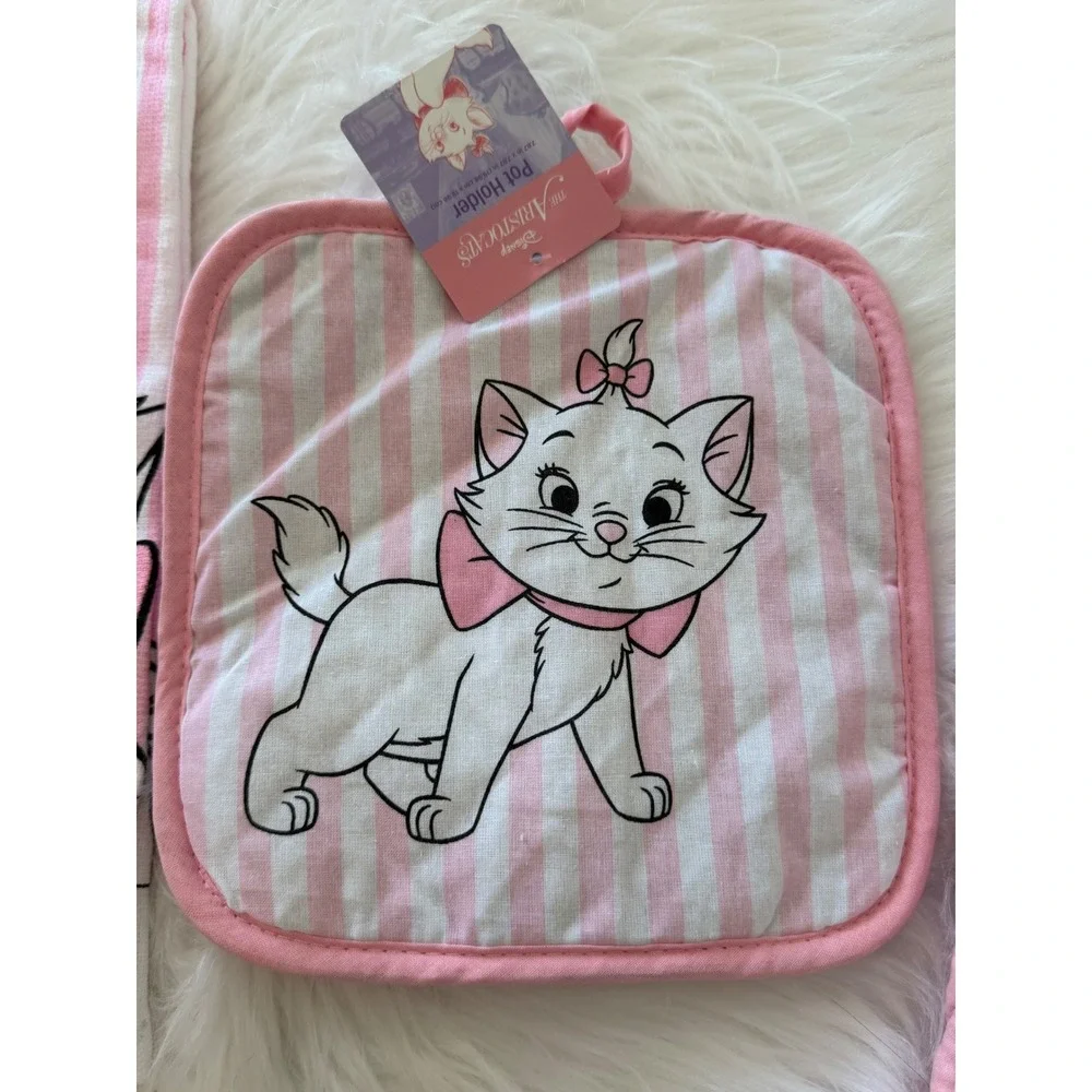 Disney The Aristocats Marie Kitchen Set Towel Pot Holder Oven Mitt Pink White